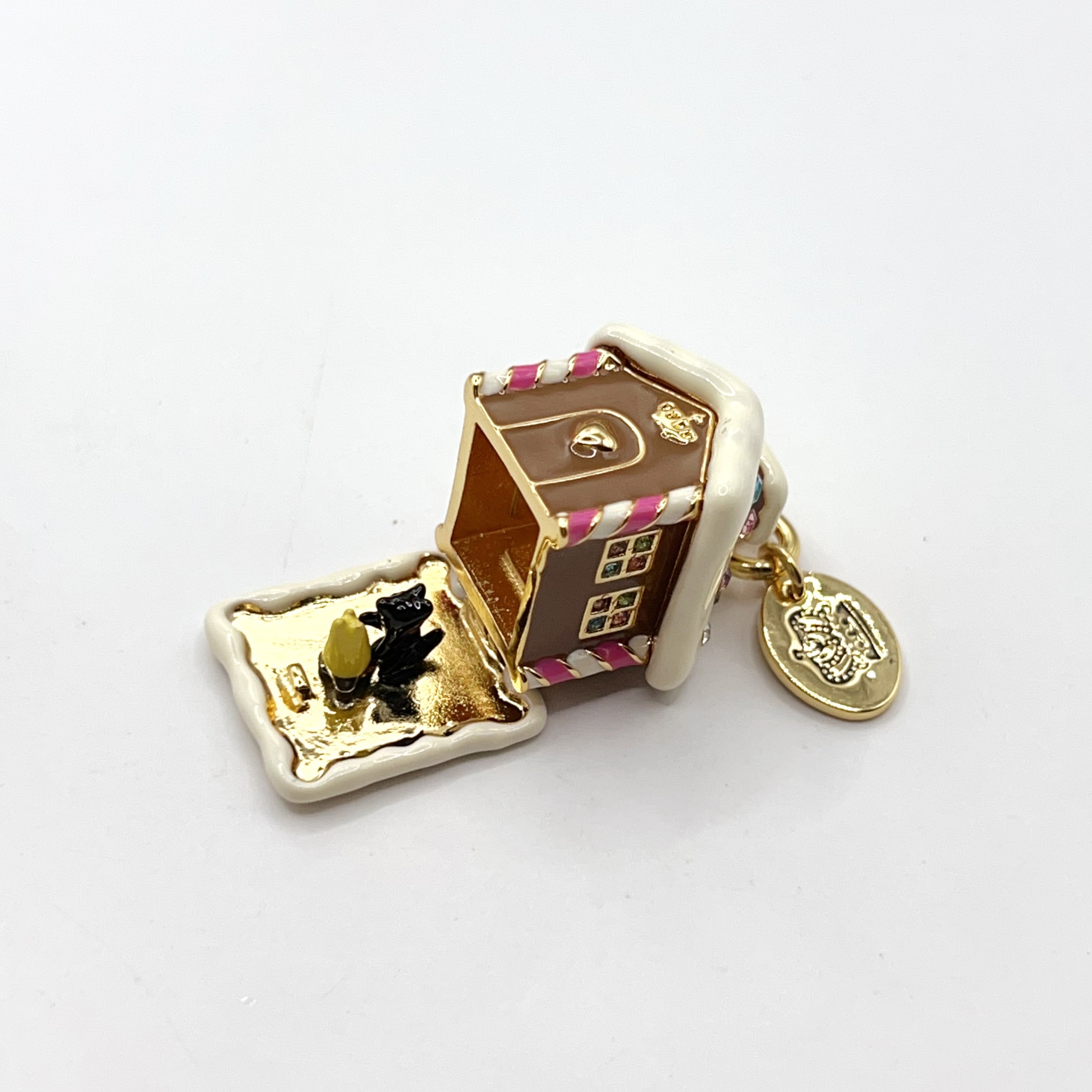 M08-Juicy Couture gold gingerbread house with Yorkie charm