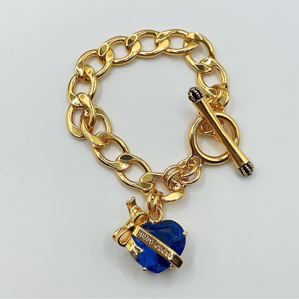 Juicy Couture blue heart locket charm bracelet 16cm